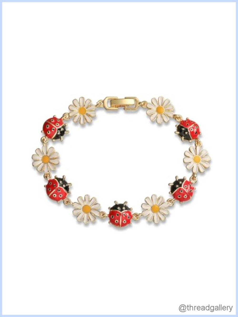 Daisy Ladybug Tennis Bracelet 14k Gold Plated Dainty Floral Jewelry for Women